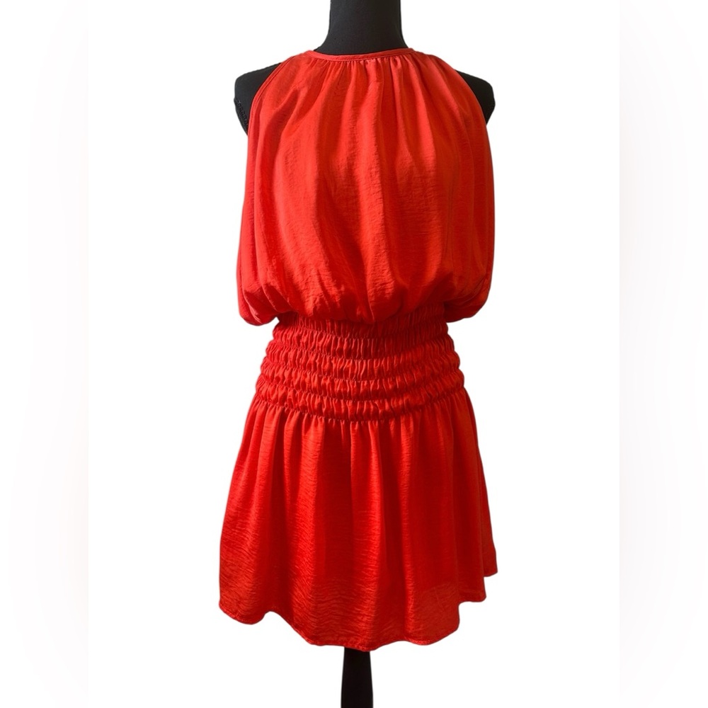 Highland Park by Material Girls. Bright Orange Sleeveless Smocked Waist Dress